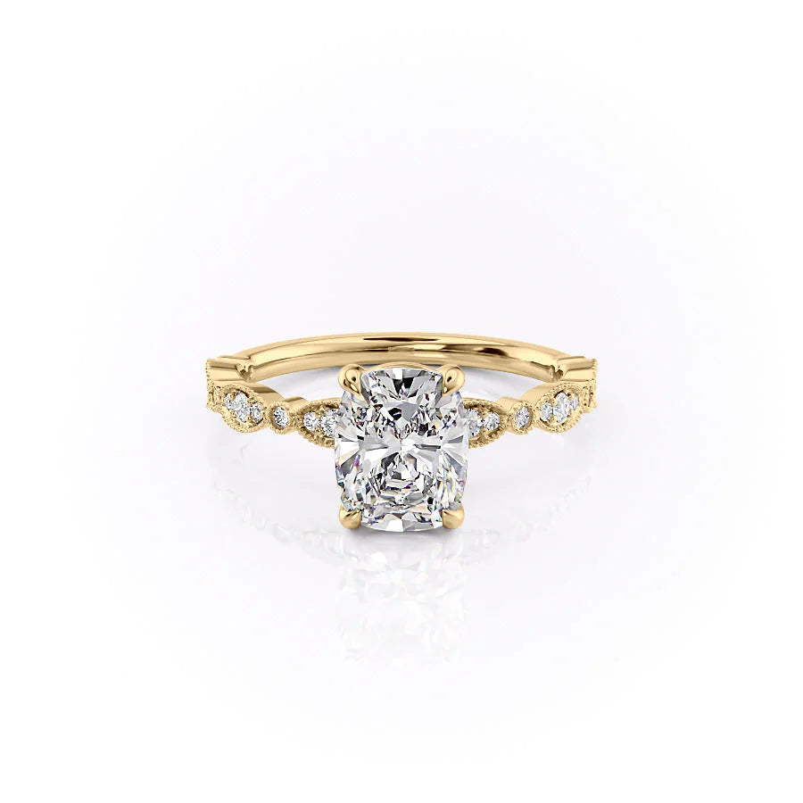 Elvoria 1ct Elongated Cushion Diamond Ring Vintage Glow