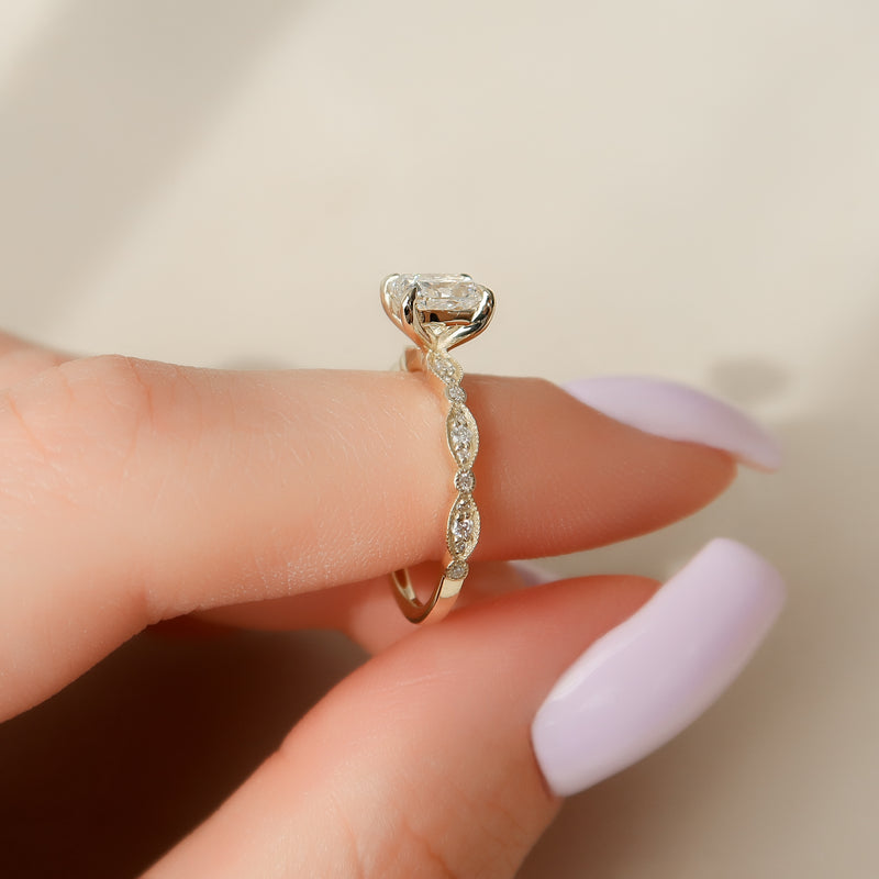 Elvoria 1ct Elongated Cushion Diamond Ring Vintage Glow