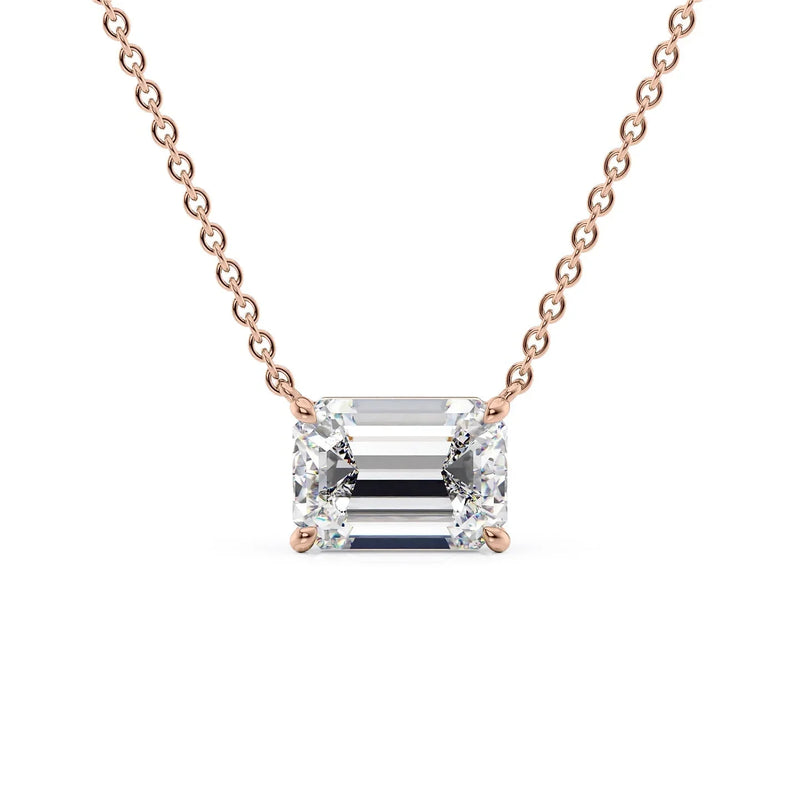 Emerelle 1ct Emerald Diamond Necklace Classic Solitaire