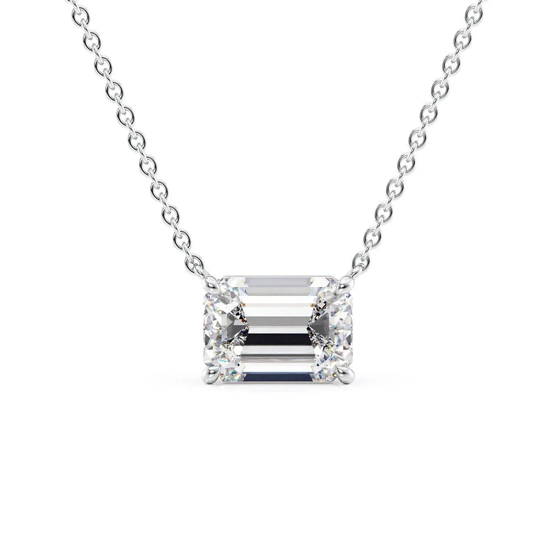 Emerelle 1ct Emerald Diamond Necklace Classic Solitaire
