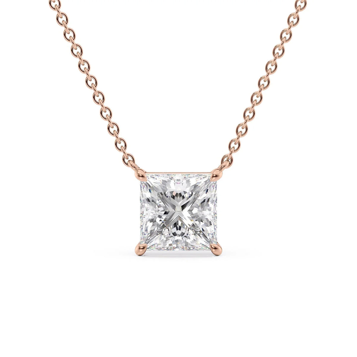 Pristelle 1ct Princess Diamond Necklace Classic Solitaire