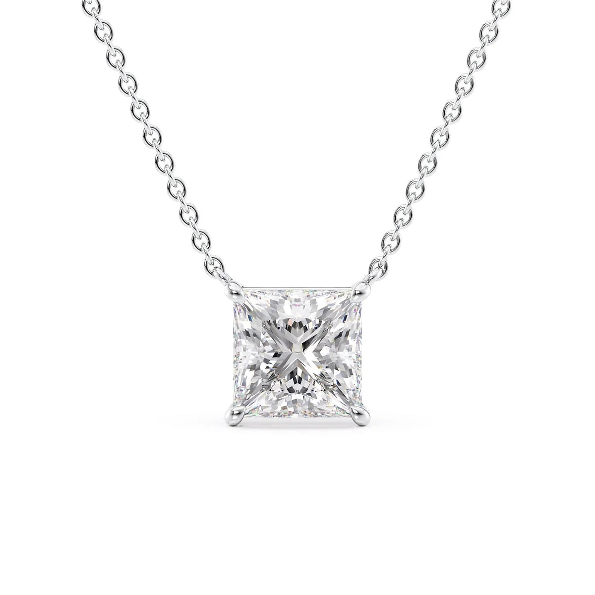 Pristelle 1ct Princess Diamond Necklace Classic Solitaire
