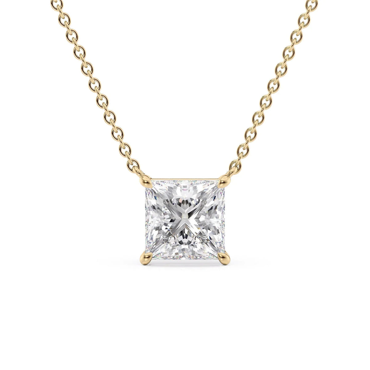 Pristelle 1ct Princess Diamond Necklace Classic Solitaire