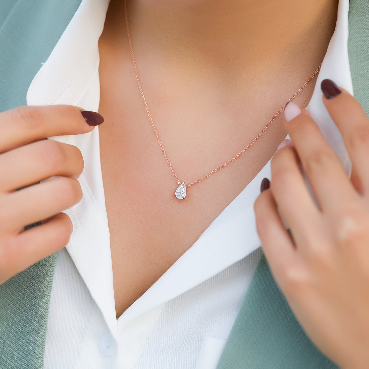 Lunara 1ct Pear Diamond Necklace Classic Solitaire