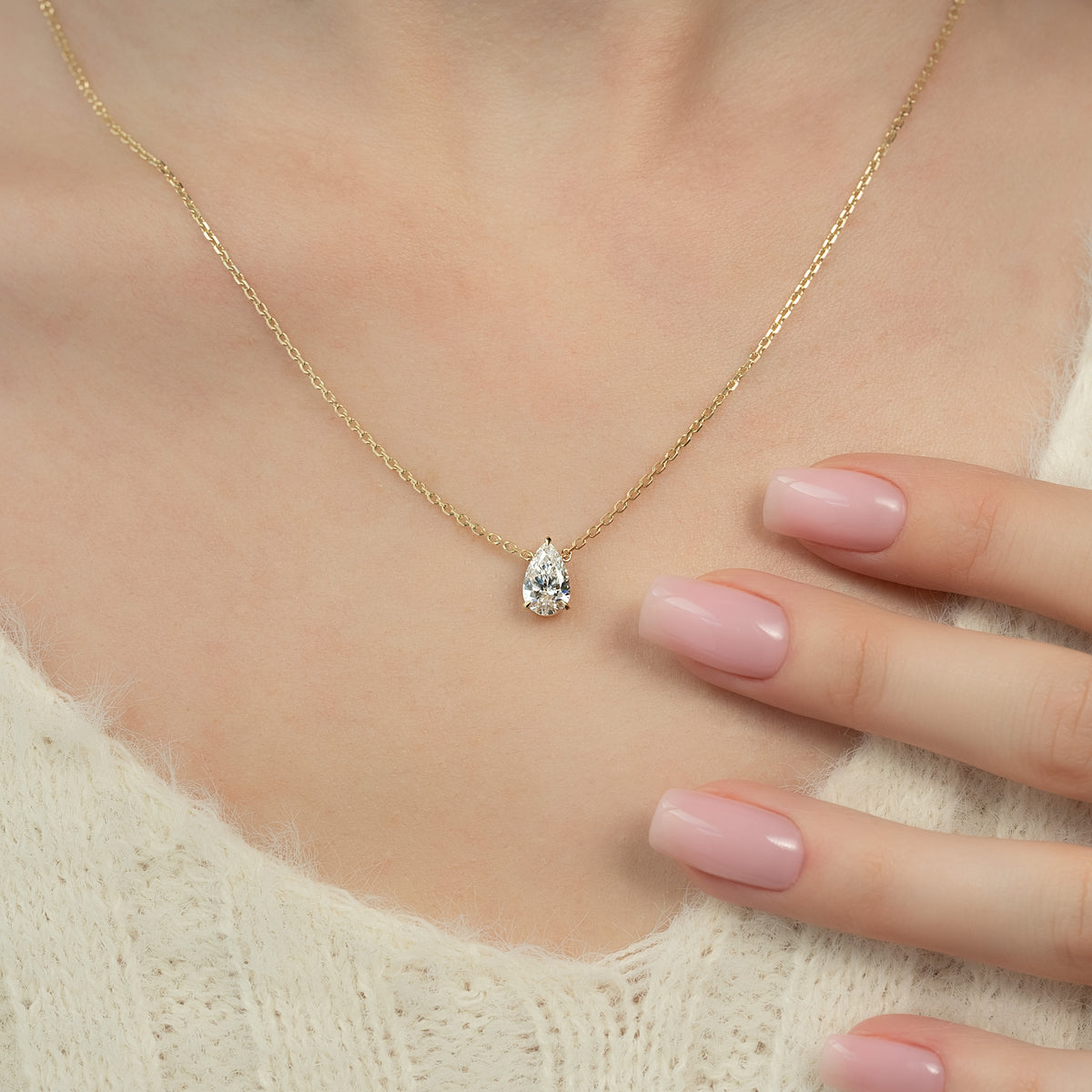 Lunara 1ct Pear Diamond Necklace Classic Solitaire