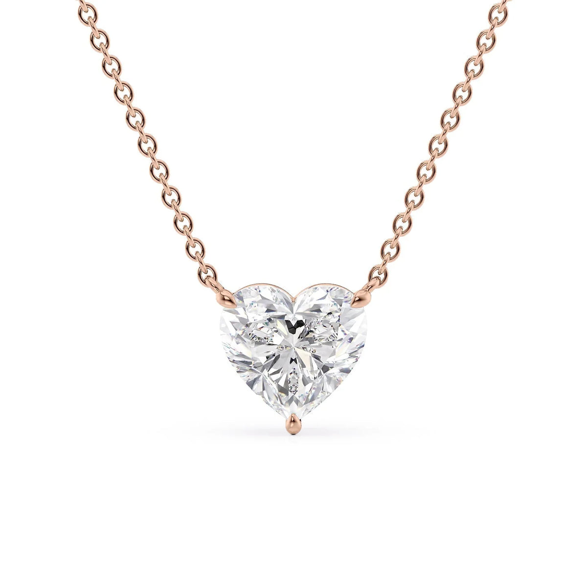 Amora 1ct Heart Diamond Necklace Classic Solitaire Rose Front
