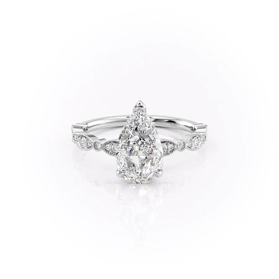 Aurevia 1ct Pear Diamond Ring Vintage Radiant Grace White Front