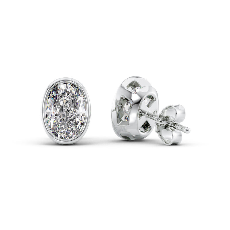 Aurora 1ct Oval Diamond Studs Modern Bezel White Back