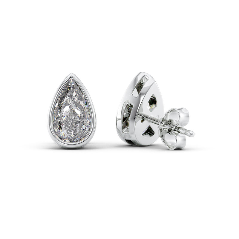 Aurora 1ct Pear Diamond Studs Modern Bezel White Back