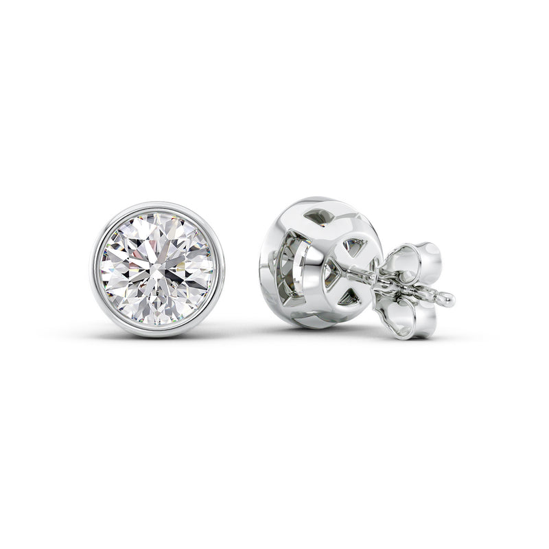 Aurora 1ct Round Diamond Studs Modern Bezel White Back