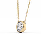 Averra 1ct Round Diamond Necklace Modern Bezel Yellow Side