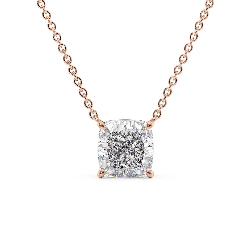Cushara 1ct Cushion Diamond Necklace Classic Solitaire Rose Front
