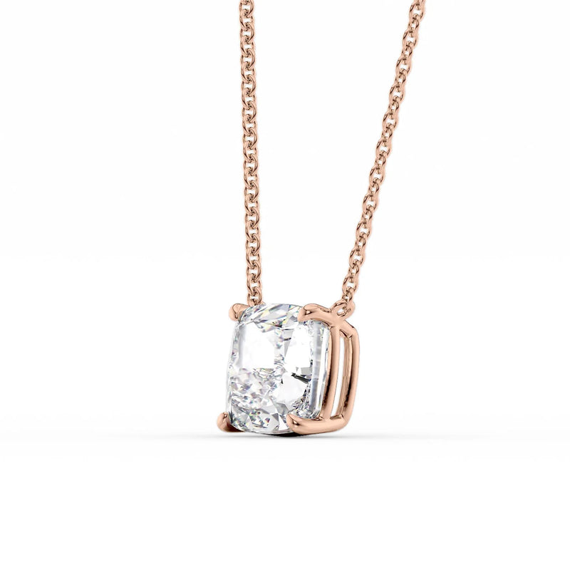Cushara 1ct Cushion Diamond Necklace Classic Solitaire Rose Side