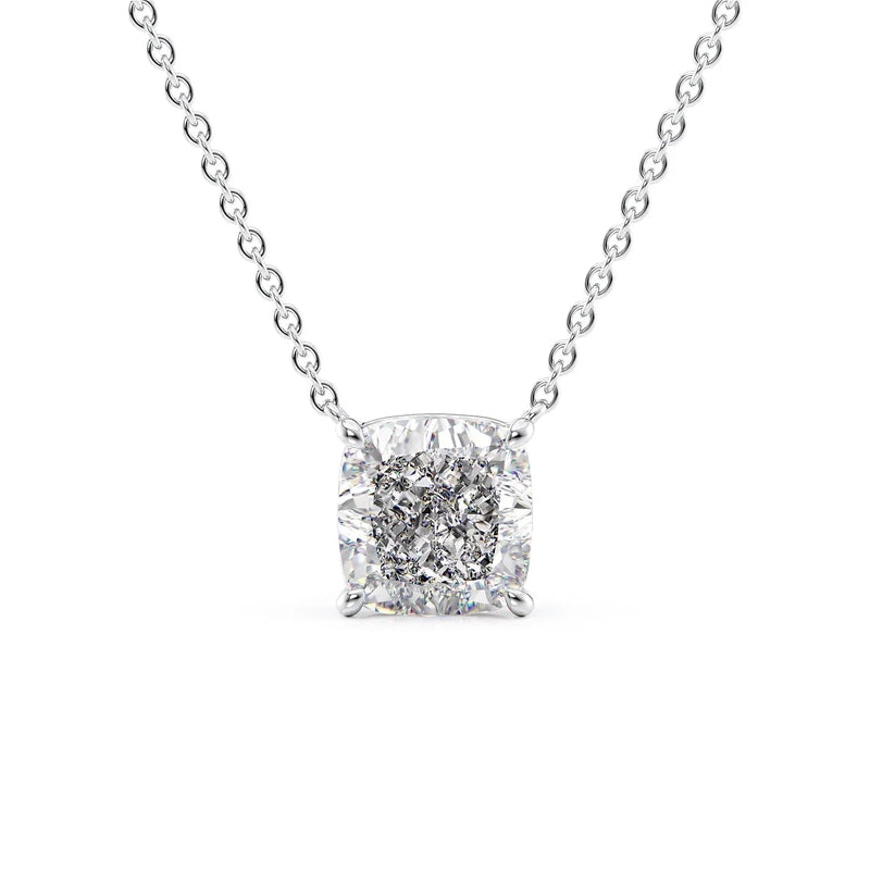 Cushara 1ct Cushion Diamond Necklace Classic Solitaire White Front