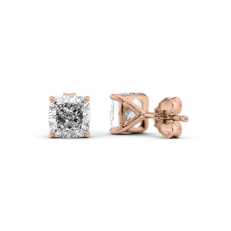 Cushara 1ct Cushion Diamond Studs Classic Solitaire Rose Back