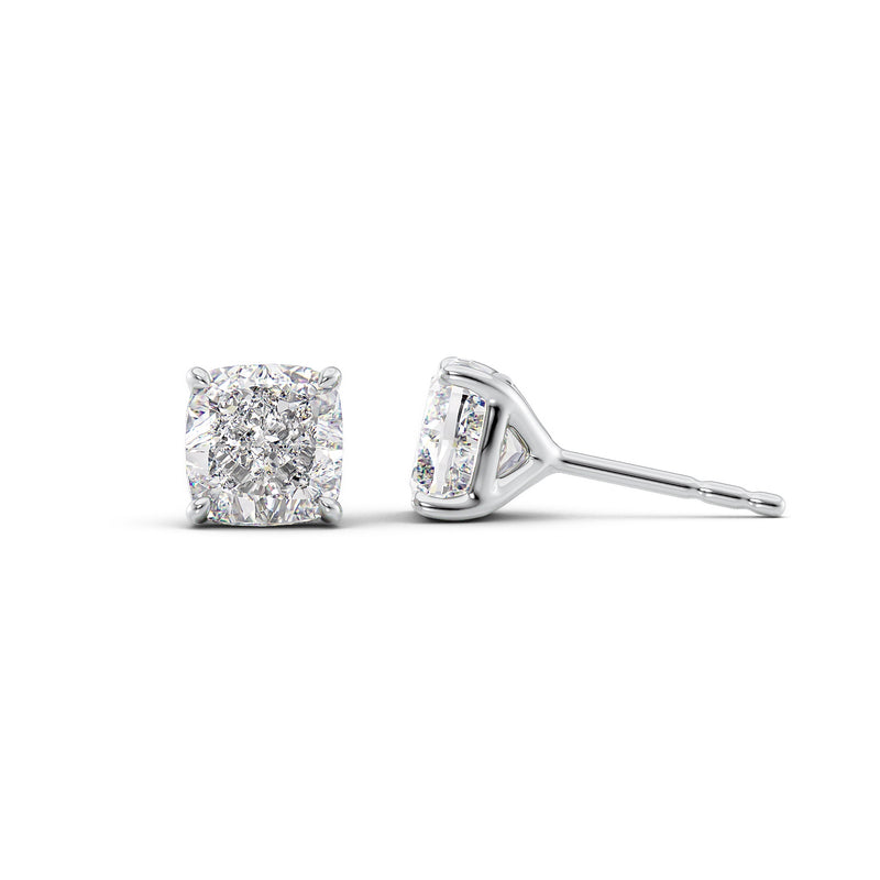Cushara 1ct Cushion Diamond Studs Classic Solitaire White Front