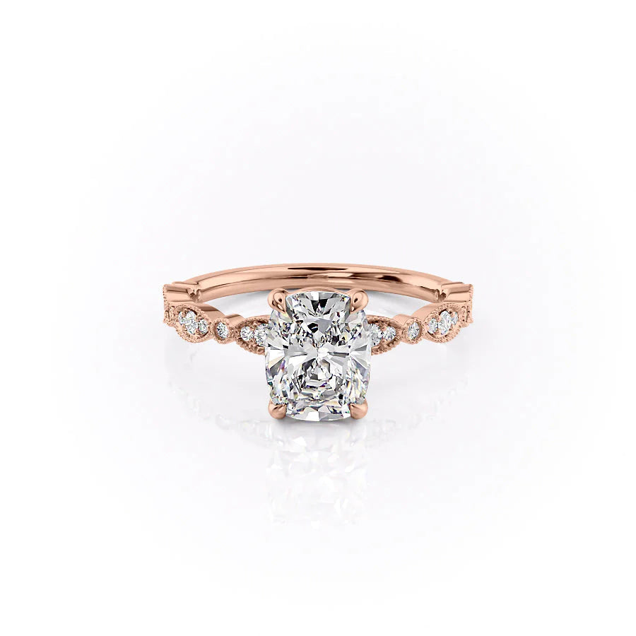 Elvoria 1ct Elongated Cushion Diamond Ring Vintage Glow Rose Front