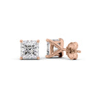 Prinvera 1ct Princess Diamond Studs Solitaire Rose Back