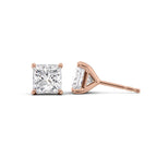 Prinvera 1ct Princess Diamond Studs Solitaire Rose Front