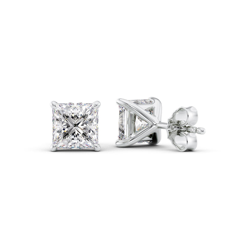 Prinvera 1ct Princess Diamond Studs Solitaire White Back