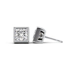 Priselle 1ct Princess Diamond Studs Modern Bezel White Front