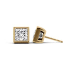 Priselle 1ct Princess Diamond Studs Modern Bezel Yellow Front
