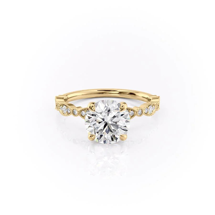Ravella 1ct Round Diamond Ring Vintage Crown Elegance Yellow Front view
