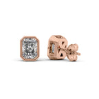 Ravica 1ct Radiant Diamond Studs Modern Bezel Rose Back