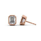 Ravica 1ct Radiant Diamond Studs Modern Bezel Rose Front