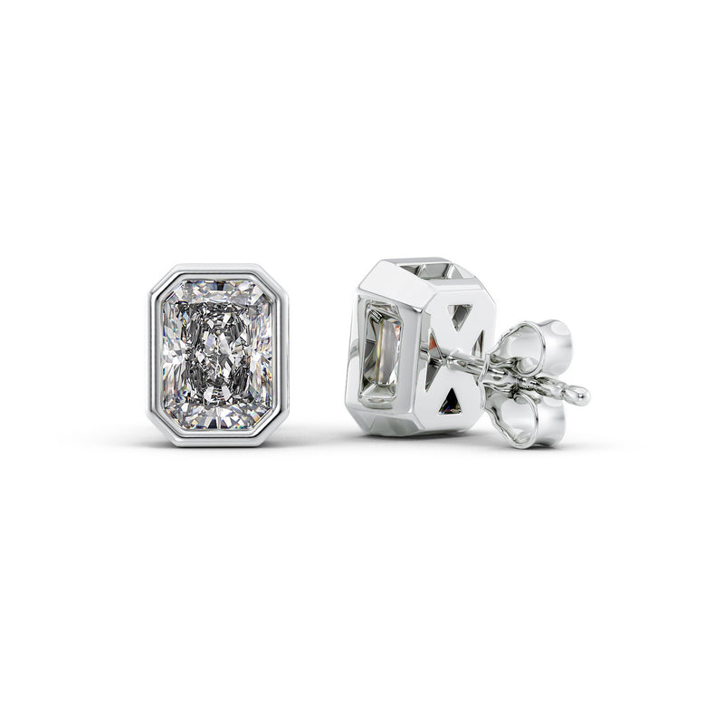 Ravica 1ct Radiant Diamond Studs Modern Bezel White Back