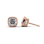 Velora 1ct Cushion Diamond Studs Modern Bezel Rose Front