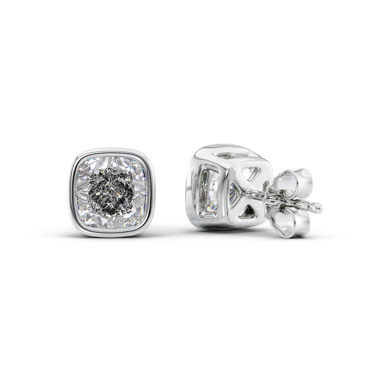 Velora 1ct Cushion Diamond Studs Modern Bezel White Back