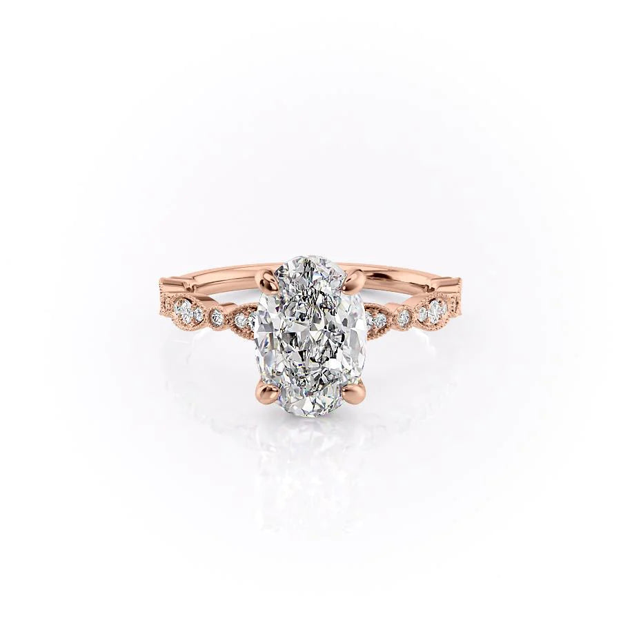 Verlina 1ct Oval Diamond Ring Vintage Halo Grace Rose Front