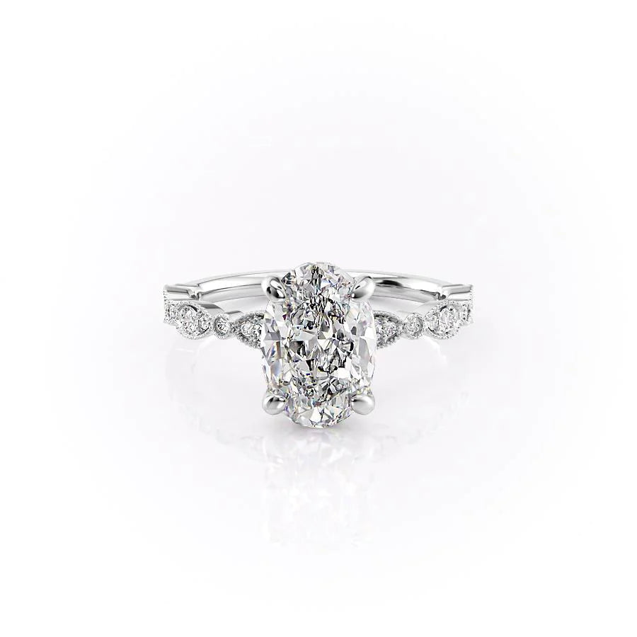 Verlina 1ct Oval Diamond Ring Vintage Halo Grace White Front